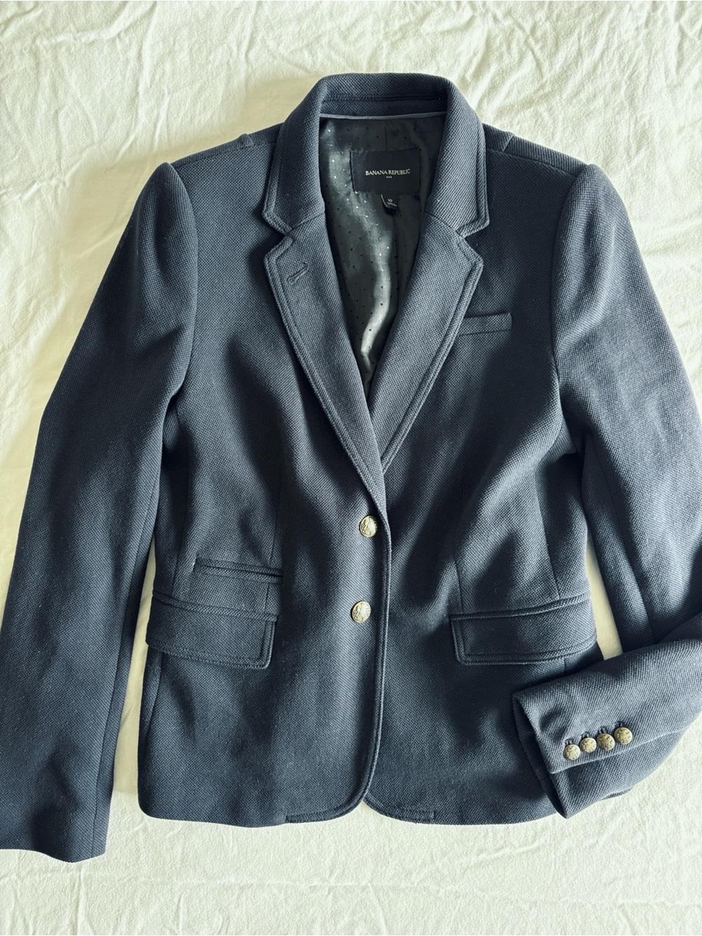 Banana Republic Dark Navy Single-Breasted Blazer with Gold Buttons